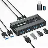 Lemorele USB 3.0 Switch 4 Ports für 2 PCs – KVM Hub 2 Eingänge 4 Ausgänge mit 2 Kabeln – kompatibel mit Maus, Tastatur, Scanner, Drucker, Windows/Mac/Linux
