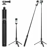 VYVIYON Unsichtbarer Selfiestick Stativ 165cm, 2-in-1 Teleskop-Monopod für Insta360 X5/X4/ONE X2, 1/4' Zoll Handheld Pole Stick mit GoPro-Adapter für GoPro, DJI Osmo Pocket 3, Action 5 Pro/4