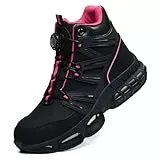 PAQOZKC Sicherheitsstiefel Damen Arbeitsschuhe mit Stahlkappe Sportlich Sicherheitsschuhe Hoch Leicht Stahlkappenschuhe Luftkissen C21/Rosa37