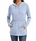 Sosolism Stilltop für Damen Stillpullover Langarm Still Kapuzenpullover,Hellblau,Größe L