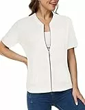 KANCY KOLE Kurzärmelige Damen-Jacke, leicht, Reißverschluss, Sweatshirt, Sommermode, Jacken mit Taschen, Weiss/opulenter Garten, XL