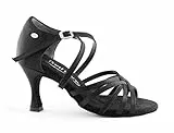 Portdance Damen Latein Tanzschuhe PD631 Basic - Satin Schwarz - 5 cm Flare (groß) [EUR 39]