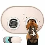 Conlun Napfunterlage Hund,1,2cm Hohe Ränder Futtermatte Katzen zur Vermeidung von Verschüttungen,BPA-Freie Silikonmatte mit Rand Gummi-Hundenapf Unterlage für Futter- und Wassernäpfe(Beige,48x30 cm)WT