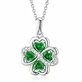 LANBEIDE Halskette mit vierblättrigem Kleeblatt, 925er Sterlingsilber, Unendlichkeits-Liebesherz, Kleeblatt-Halskette mit Smaragd-Zirkonia für Damen ST. Patricks Day