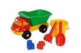Simba 107134123 - LKW Kipper gefüllt, 2-sort., es Wird nur EIN Artikel geliefert, 6 Teile, Kipper, Eimer, 2X Sandform, Schaufel, Rechen, 35cm