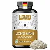 Lions Mane (Hericium Erinaceus) - 1950mg Hericium Extrakt Tagesdosis - 30:1 Extrakt (58.500mg Löwenmähne Pilz) - Mit 30% Polysaccharide & 5% Beta Glucan - Vegan und Laborgeprüft - Raibu