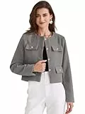 Allegra K Damen Cropped Tweed Blazer Langarm Button Down Herbst Arbeit Kurze Business Blazer Grau XS