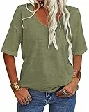 Tankaneo Damen V-Ausschnitt Kurzarm T-Shirt Casual Lose Basic Sommer Tops Halbarm Oversized Tunika Tee