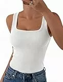 Aottori Tank Top Damen Eckigem Ausschnitt Oberteile Ärmelloses Slim Fit Basic Shirt Sommer Tanktop Gerippt Stretch Tops Sexy Einfarbig Weiß L