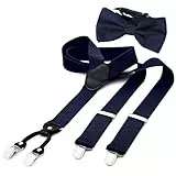 DonDon Herren 3,5 cm breiter Hosenträger in Y-Form elastisch und verstellbar im 2er Set mit farblich passender Fliege 12 x 6 cm