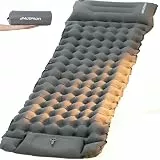 HAUSPROFI Isomatte Camping, 10cm Ultraleicht Camping Luftmatratze mit Fußpumpe & Kissen, Aufblasbare Matratze Kompakte und Leichte, Campingmatte für Wandern Strand Outdoor, Armeegrün, Grau