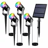 T-SUNUS Gartenstrahler Solar RGB, Solarlampen für Außen Garten mehrfarbig mit 6 RGB Farbwechsel 2 Farbmodi, IP65 Wasserdicht Solarstrahler für Baum Hof Gehweg