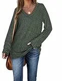 Aokosor Pullover Damen Winter Tunika Elegant Langarmshirt Damen V-Ausschnitt Oberteile Herbst L Grün