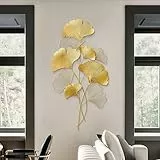 awolsrgiop Wanddekoration Ginkgo 3D Wandbild aus Metall, 55X110cm Wanddeko Gold Wanddekoration Wohnzimmer Wanddeko Blätter Wandverzierung Wandskulpturen, für Wohnhäuser Villenmodelle Hotelrestaurants