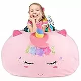 GAGAKU Kuscheltier Sitzsack Aufbewahrung Abdeckung 200L, XXL Spielzeug Aufbewharungstasche für Kinderzimmer Große Füllbarer Reißverschluss Sitzsack zum Organisieren (Einhorn)