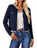 GRACE KARIN Damen Langarm Strickjacke Elegante Knopfleiste Jacke Vintage Rundhalsausschnitt Cardiagn Casual Outwear Dunkelblau L