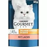 Gourmet Perle Erlesene Streifen Katzenfutter nass, mit Lachs, 26er Pack (26 x 85g)