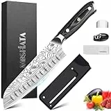 MOSFiATA Messer 18cm, Santokumesser Kochmesser Küchenmesser Extrem Scharf Profi Allzweckmesser mit Fingerschutz, Messerschärfer und Geschenkbox