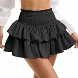 DGSHIRLDJO Minirock Damen Rüschen Fließender Faltenrock Hohe Taille kurzer Rock mit Hose Sexy Y2K Freizeitrock Skater Rock (DE/NL/SE/PL, Alphanumerisch, M, Regular, Regular, Schwarz)