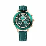 Swarovski Octea Lux Uhr Mond, Edelstahl Damenuhr mit Blauem Gehäuse und Zifferblatt, Swarovski Kristallen und Blauem Lederarmband