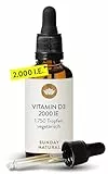 SUNDAY NATURAL® Vitamin D3 Tropfen – 2000 IE (50 μg) Sunferol® D3 pro Tropfen – Premium Vitamin D in MCT-Kokosöl gelöst, 50 ml - laborgeprüft, ohne unnötige Zusätze