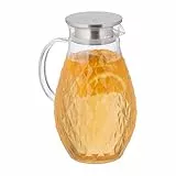 Relaxdays Glaskaraffe, 2L Karaffe mit Deckel, Tee Krug, Wasser Kanne, Saftkrug, Glas & Edelstahl, transparent/Silber