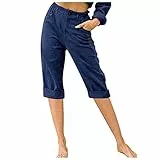 AACH Hose Damen Sommer Leinenhose Locker Mode Sommerhose Leichte Leinen Freizeithose mit Taschen Strandhosen Hohe Taille Outdoorhose mit Gummizug Stoffhose Angebote Tages blitzangebote