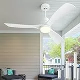 Forrovenco Weiß Deckenventilator mit Beleuchtung und Fernbedienung, Leise DC Motor, 132 cm/52 Zoll, 3 Flügel, Timer, 6 Geschwindigkeiten, ETL-gelistet, Sommer Winterbetrieb für Esszimmer Outdoor