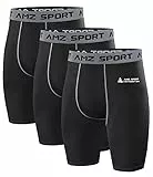 AMZSPORT 3er Pack Herren Kompressionsshorts, Kurze Kompressionshosen Radlerhose Schnelltrocknende Sporthose Funktionsunterwäsche,Schwarz L