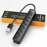 iDsonix 7 Port USB Hub 3.0, USB Verteiler 5Gbps Multiport Adapter Splitter mit 5V 3A Type-C Port, USB Extension Cable Hub für Laptop, PC, iMac, Surface Pro, XPS, USB Flash Drives, Mobile HDD, und mehr