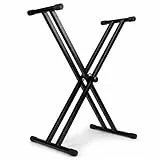 RockJam RJX29 Keyboardständer im X-Design, verstellbarer Digitalpiano-Ständer mit Doppelstrebe, Schnellverstellung, klappbar, Gurte und Gummifüße