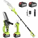 Supstable Mini Kettensäge 6 Zoll mit Teleskopstange und 33 mm Elektrische Astschere, Hochentaster & Gartenschere mit 8000mAh Akku, Max. Reichweite bis 4,8m, Automatischer Kettenspannung