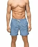 DANISH ENDURANCE Badehose Herren Kurz, Badeshorts mit Taschen, Sporthose, Schnelltrocknend & Atmungsaktiv, Blauer Streifen, L