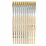 Idena 90095 - Borstenpinsel, Größe 6, mit unlackiertem Holzstiel, 12er Set, Malpinsel für Schulkinder Hobbykünstler