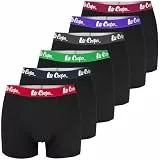 Lee Cooper Boxershorts Herren Schwarz - Set 6 Pack - Klassich Stilvoll Baumwoll Passform Atmungsaktiv Elastisch Unterwäsche Unterhosen Männer Men Retroshorts