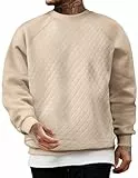 JMIERR Diamond Texture Sweatshirt für Herren - 2025 Casual Langarm Pullover Winter Comfy Hoodie Regular Fit Beige XXXL