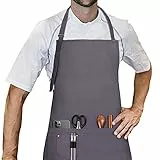 LessMo Schürze, Grillschürze und Kochschürze in Profiqualität mit verstellbarem Nackenriemen Und Mit Zwei Taschen, aus 100% Baumwolle 70 x 85 cm (Dunkelgrau)