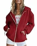 Timuspo Hoodie Damen Sweatjacke 2024 Kapuzenjacke Herbst Winterjacke Langarm Kapuzenpullover mit Kapuze Reißverschluss Mantel Oversize Pullover Jacken Oberteile Rot XL