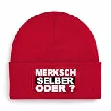 Merksch selber oder? Mütze, Strickmütze, Wintermütze, Beanie, Wollmütze, Kappe | Unisex Soft Touch warm | One Size, Einheitsgröße dehnbar (DE/NL/SE/PL, Alphanumerisch, Einheitsgröße, Bordeaux Rot)
