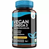 Vegane hochwirksame Omega 3 2000mg Kapseln - 600mg DHA & 300mg EPA pro Portion - pflanzliche Omega 3 Weichkapseln aus nachhaltigem Algenöl - 60 vegane Weichkapseln - Hergestellt von Nutravita