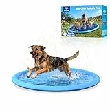 Flying Paws 150cm Hund Spritzmatte - 0,55mm Dicker Sprinklerbecken, Sommer Outdoor Wasserspielzeug, Gartenparty Haustier Springbrunnen Spielmatte
