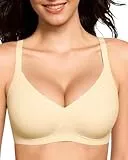 Vinfact Nahtloser BH Damen Ohne Bügel Push up Große Brüste Starker Halt V-Ausschnitt Bügelloser Seamless Bequem T Shirt Schlaf BH (Skin,XL)