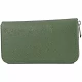 modamoda de SILBER-P02 Damen Leder Geldbörse Portemonnaie lang Handmade in Italy, Farbe:Olivgrün