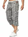 Indicode Herren Nicolas Check 3/4 Cargo-Shorts inkl. Gürtel | Herrenshorts aus Baumwolle Lt Grey Check, L