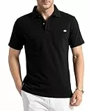 Poloshirt Herren Kurzarm mit Brusttasche 100% Baumwolle Polo Shirt Golf Polohemd Schwarz M