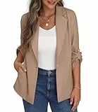 PrinStory Blazer Für Damen Verstellbare Ärmel Longblazer Geschäft Büro Blazer Anzug Sportlich Jack Trenchcoat (Khaki, EU 44-46)