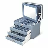 KAMIER Schmuckkästchen für Damen, große Schmuckschatulle mit 4 Ebenen, Schmuckbox mit Spiegel und Schloss, Griff Schmuckkästchen für Ringe, Ohrringe, Halsketten, Armbänder