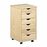 Inter Link – Rollcontainer – Rollcontainer mit 6 Schubladen – Bürocontainer - Rollschrank – Rollwagen – Schubladenkommode - Massiv Kieferholz – Natur Lackiert – BxTxH: 35x39x66 cm – Nils