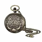 JewelryWe Vintage Schloss Taschenuhr mit Kette: Steampunk Zauberschloss Burg Analog Quarz Kettenuhr Antik Bronze Römische Ziffern Uhr Anhänger Halskette Gothic Schmuck für Unisex Herren Damen