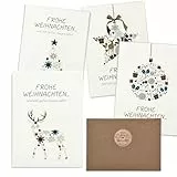 KOHMUI Weihnachtskarten mit Umschlag Set, 20 Klappkarten & 20 Umschläge, 16.5 x 11.5 cm Einfach Modern Weihnachten karten, Schlicht Edel Grußkarte für Familie Freunde Geschäftlich Kunden
